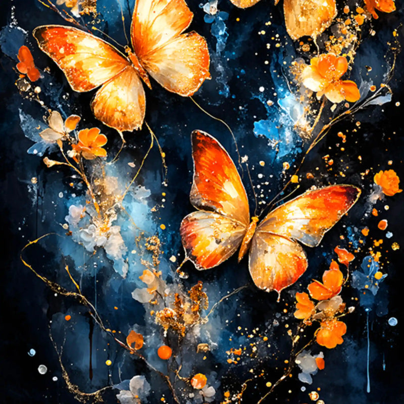 Astral Golden Butterflies & Flowers Floating Frame Crystal Wall Painting Set of 3