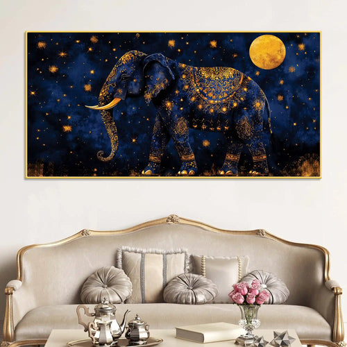 astral-royal-blue-elephant-under-full-moon-blue-gold-luxury-wall-painting