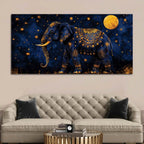 Astral Royal Blue Elephant Under Full Moon Blue Gold Luxury Wall Painting