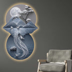 Astral Stag Moon & Mountains Crystal Glass Backlit LED Painting