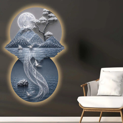 Astral Stag Moon & Mountains Crystal Glass Backlit LED Wall Art