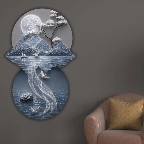 Astral Stag Moon & Mountains Crystal Glass Backlit LED Wall Art