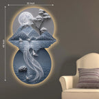 Astral Stag Moon & Mountains Crystal Glass Backlit LED Wall Art
