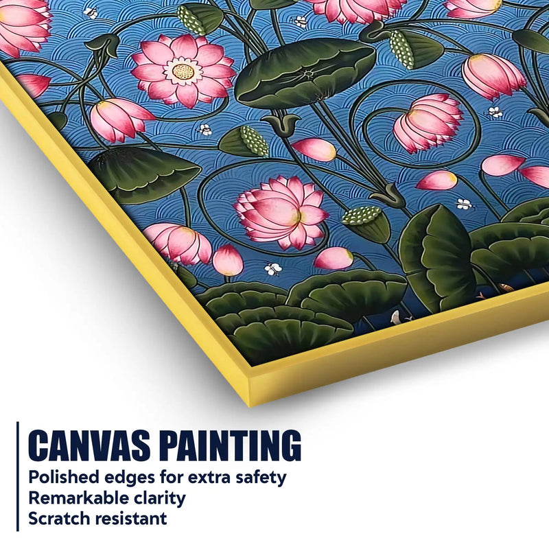 Attractive Lotus Flowers with Sun Face Pichwai Canvas Wall Painting