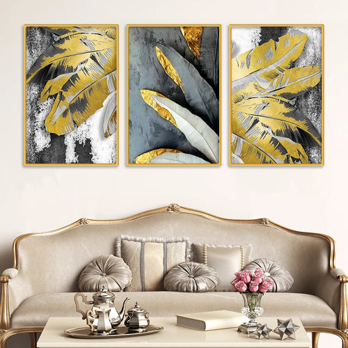 Attractive Tropical Leaves Canvas Wall Painting Set of Three