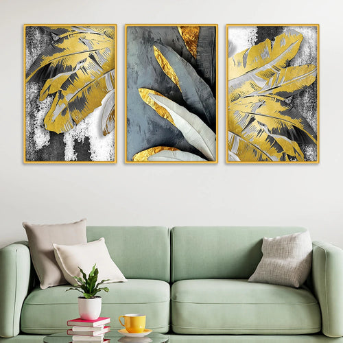 Attractive Tropical Leaves Canvas Wall Painting Set of Three