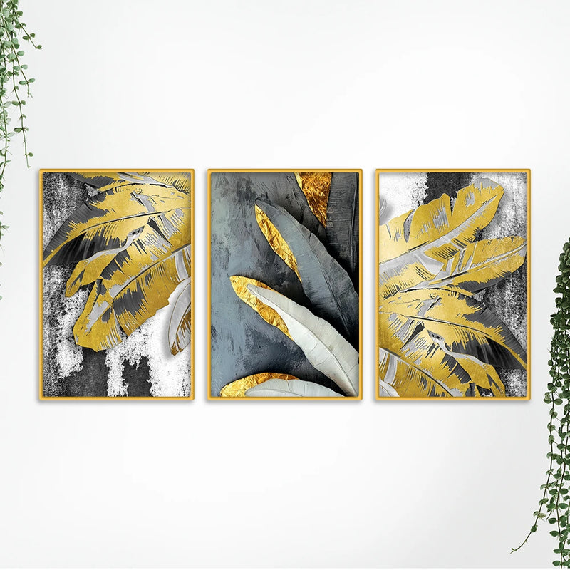 Attractive Tropical Leaves Canvas Wall Painting Set of Three