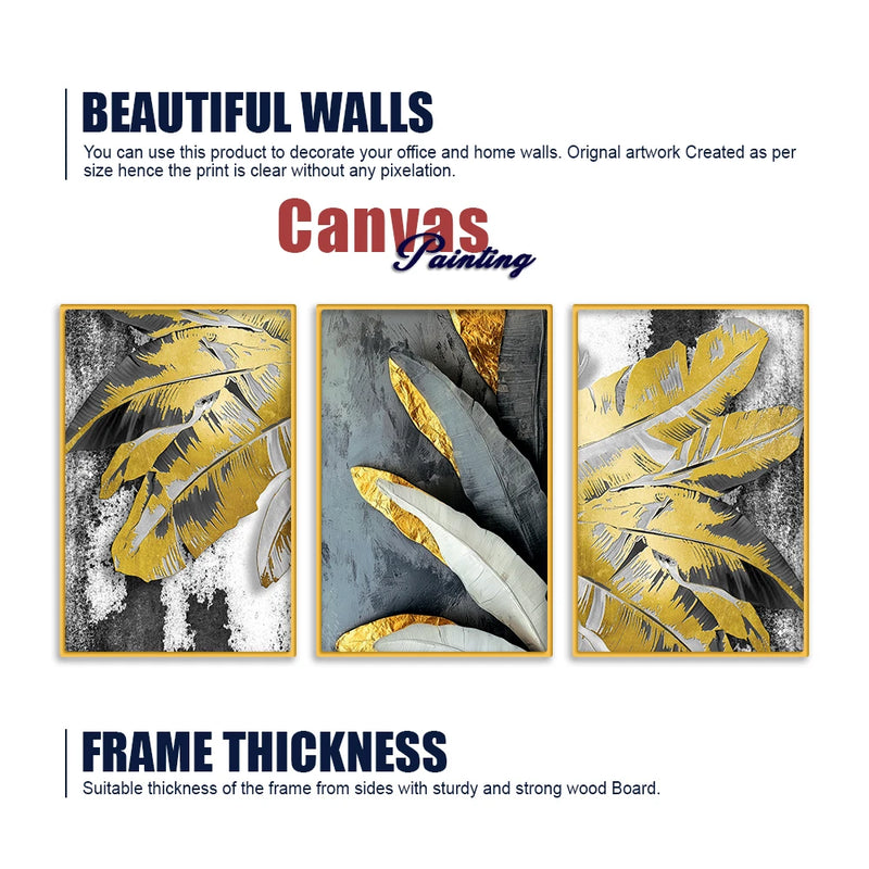 Attractive Tropical Leaves Canvas Wall Painting Set of Three