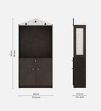 Attractive White Arch Design Dark Brown Finish Wooden Pooja Temple for Home & Office with Side Jali Panels & Drawer Cabinet Storage