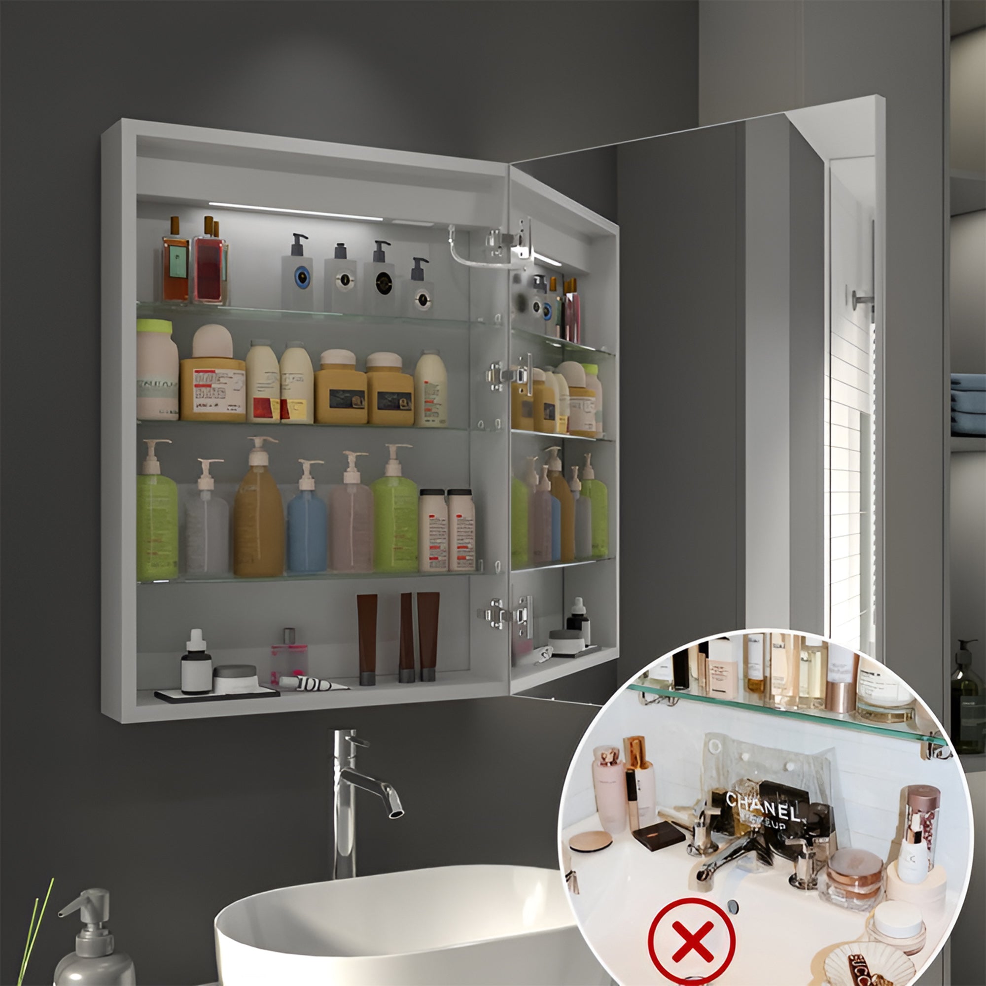 AuraGlow Illuminated Mirror Cabinet with Backlit LED and Storage