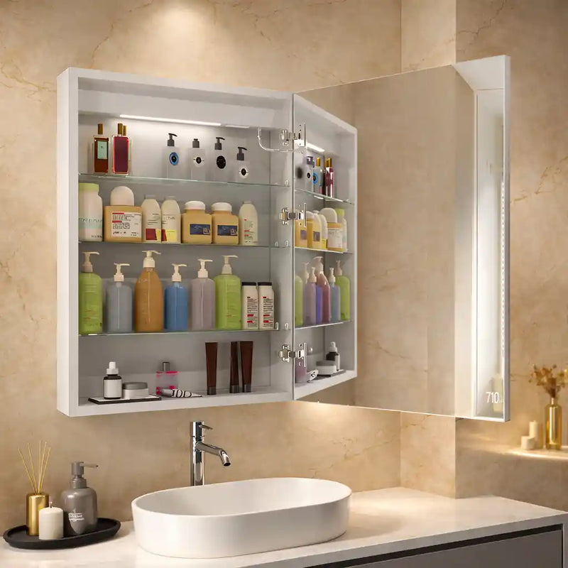 AuraGlow Illuminated Mirror Cabinet with Backlit LED and Storage