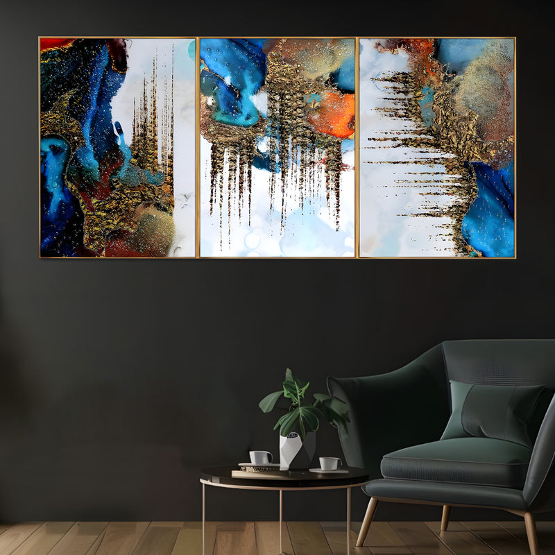 Aurora Spectrum Framed Crystal Glass Painting Set of 3