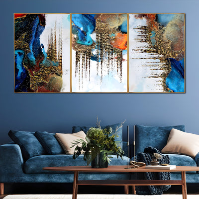 Aurora Spectrum Framed Crystal Glass Painting Set of 3