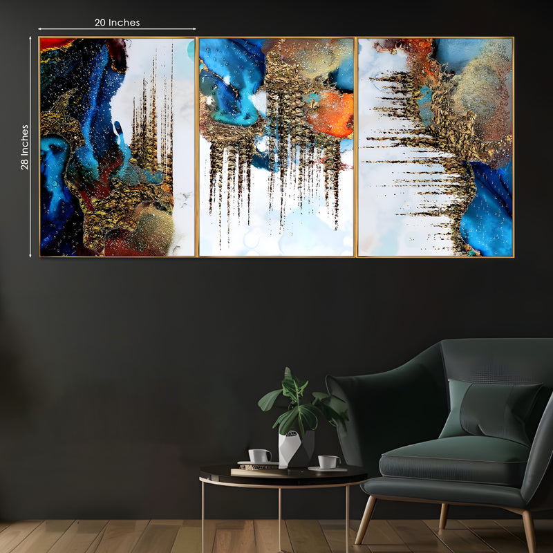Aurora Spectrum Framed Crystal Glass Painting Set of 3