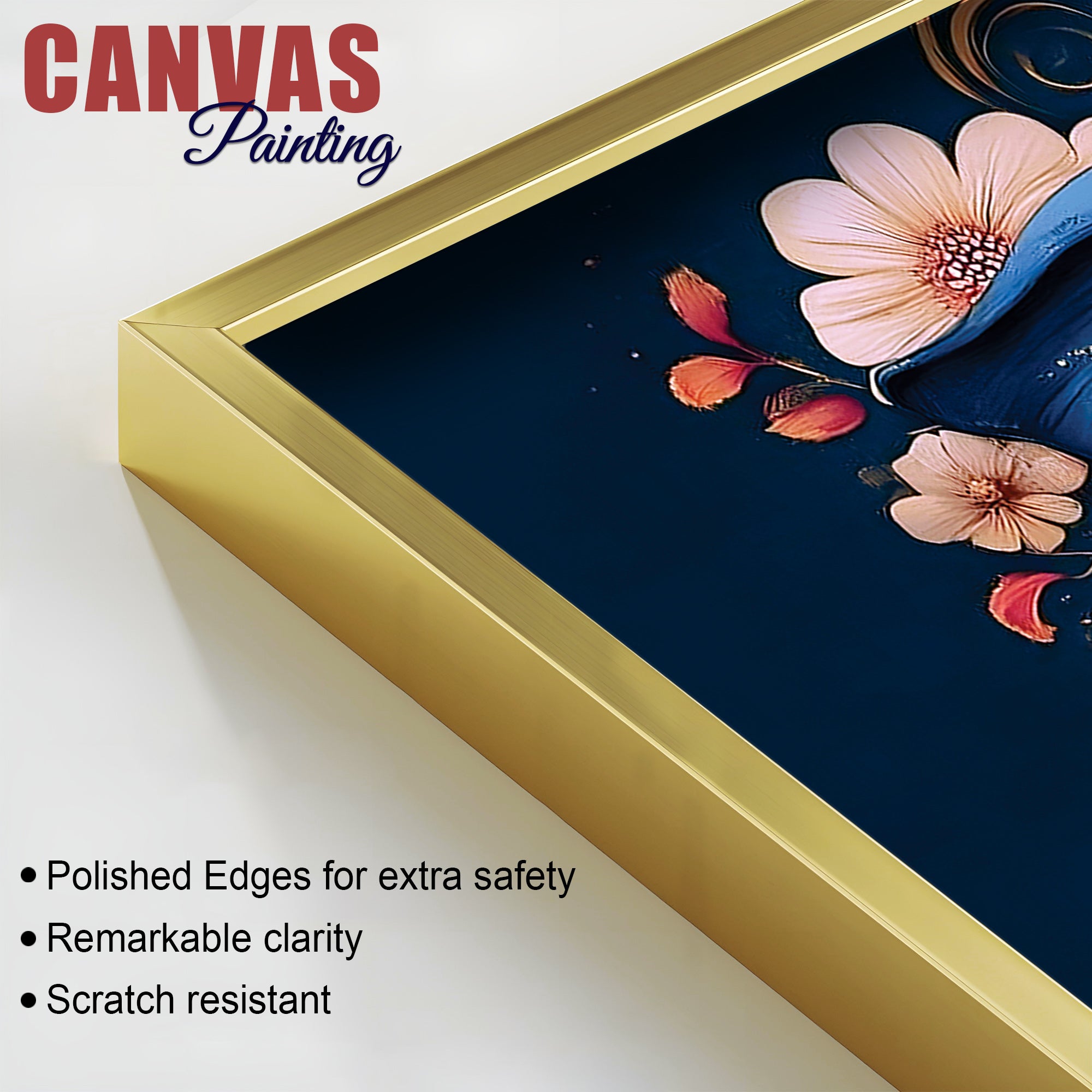 Auspicious Blue Lord Ganesha Adorned With Flowers Traditional Folk Art Style Canvas Wall Painting For Home & Office Spaces