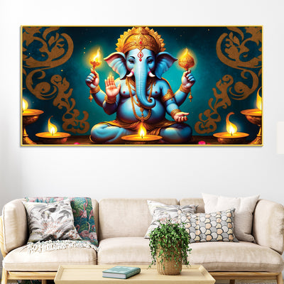 auspicious-blue-lord-ganesha-sitted-with-diyas-aesthetic-canvas-wall
