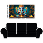 Auspicious Blue Lord Ganesha Sitted with Diyas Aesthetic Canvas Wall Painting for Home & Office Decor – Modern Devotional Wall Art