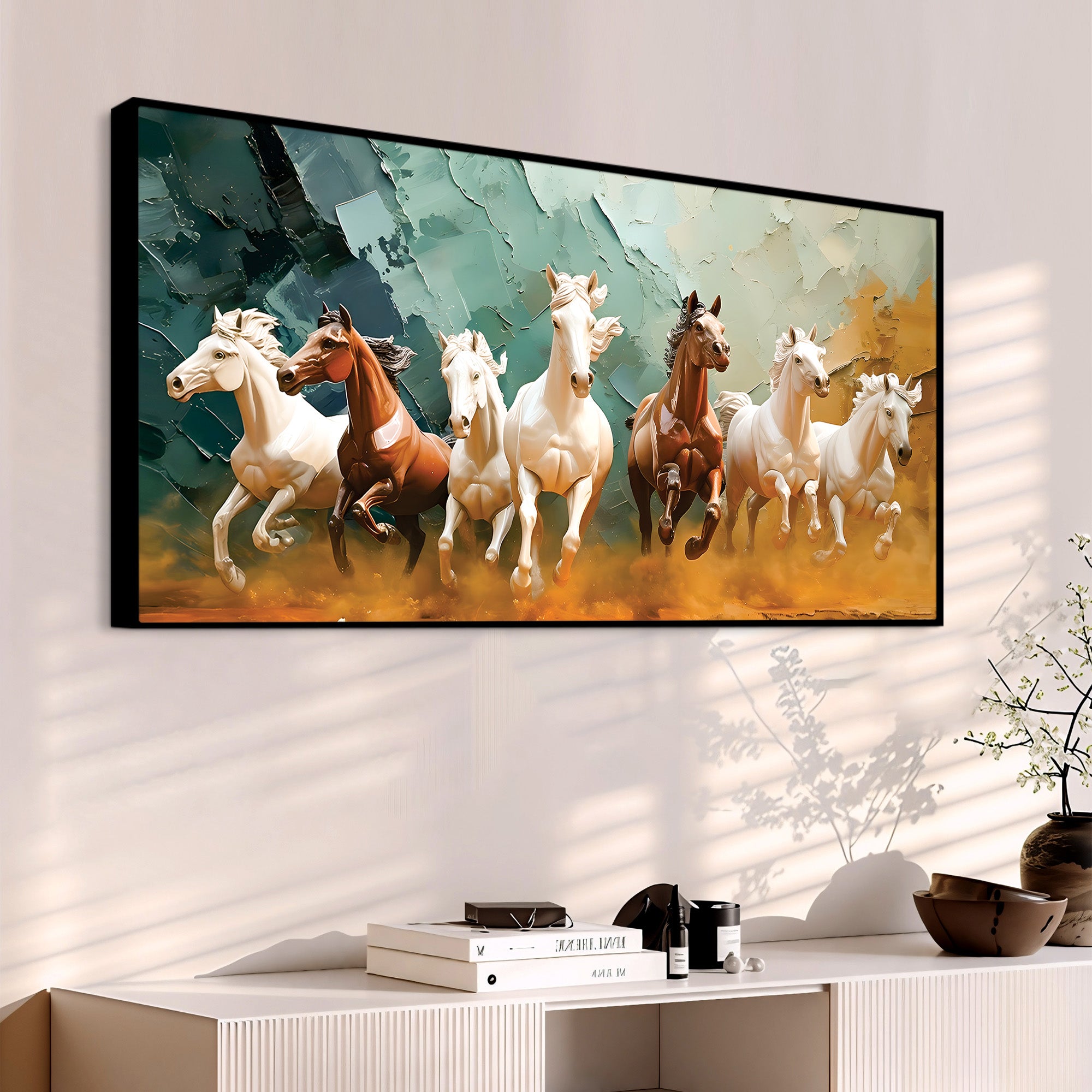 Auspicious Canvas wall Painting of Seven Running Horses