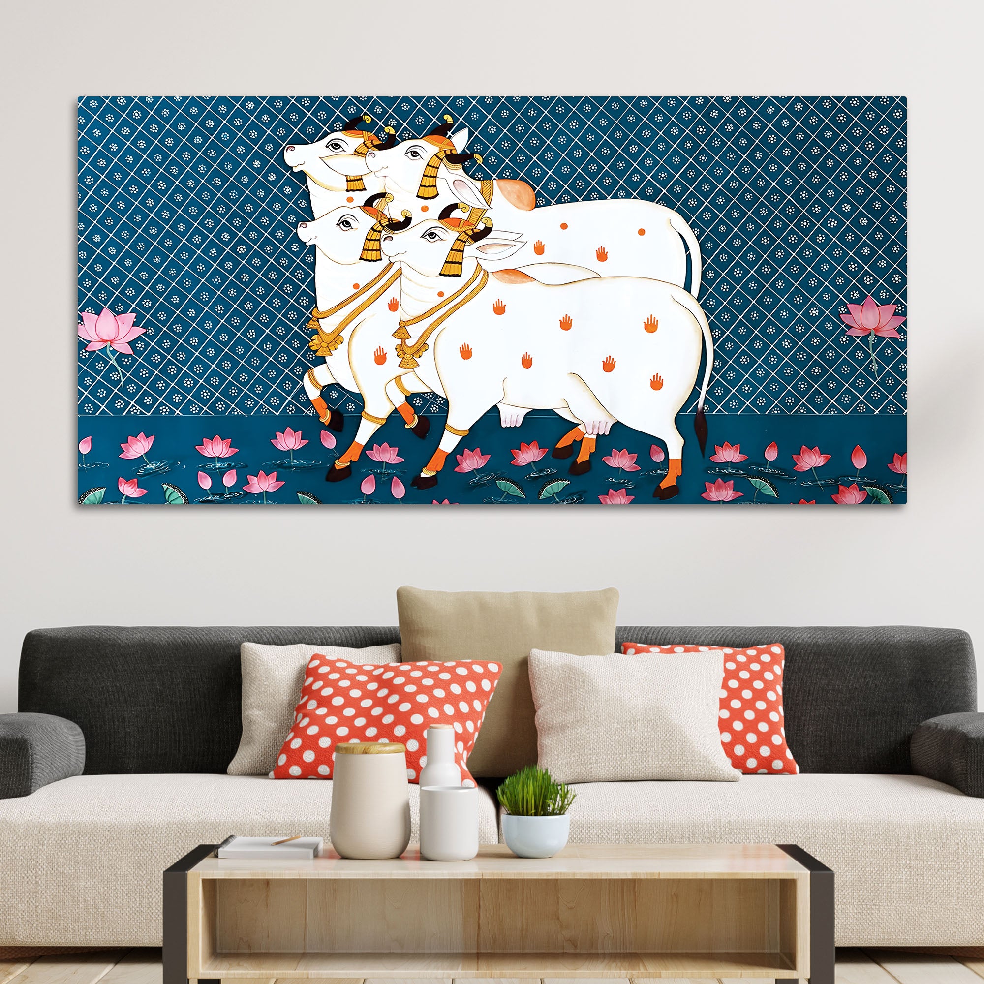 Auspicious Cow Pichwai Art Religious Wall Painting