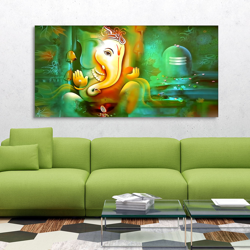 Auspicious Ganesh with Shiva lingam Canvas Wall Painting