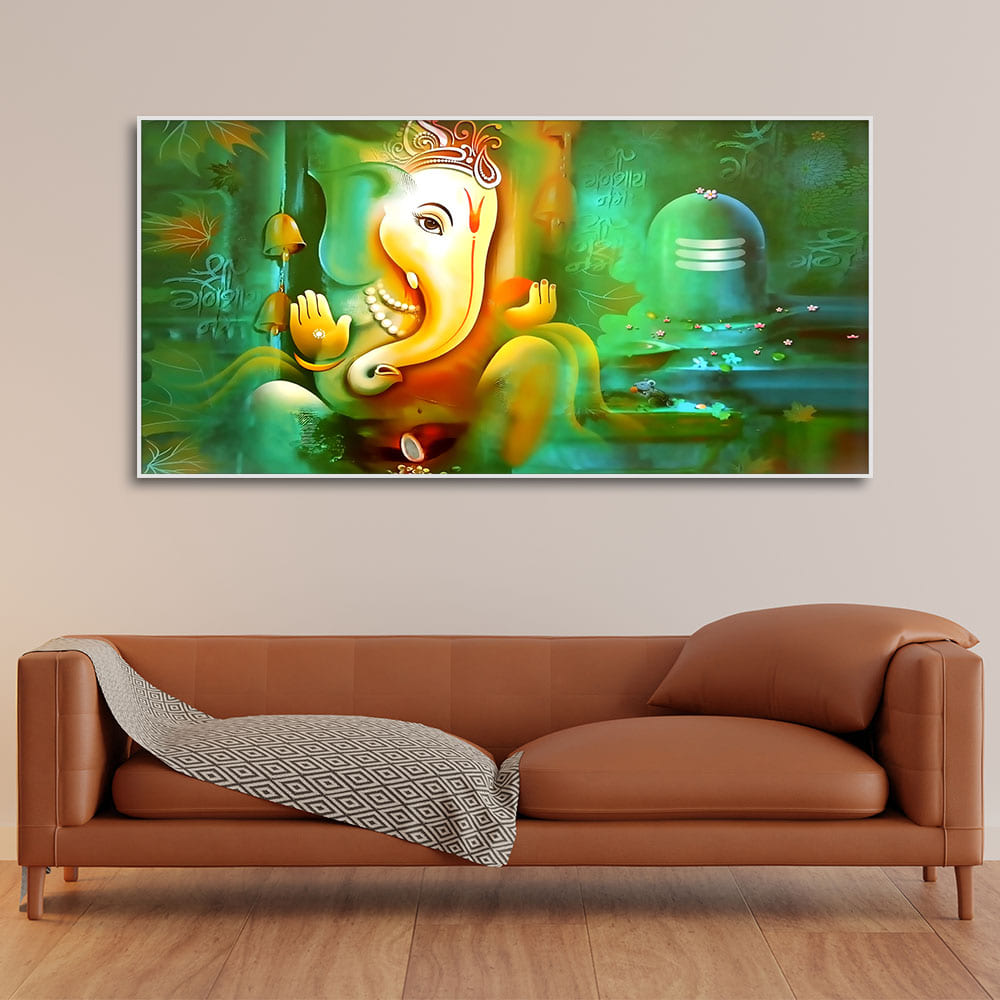 Auspicious Ganesh with Shiva lingam Canvas Wall Painting