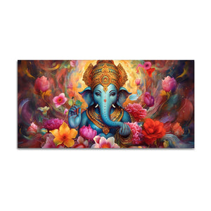 Auspicious Ganpati Floral Premium Canvas Wall Painting