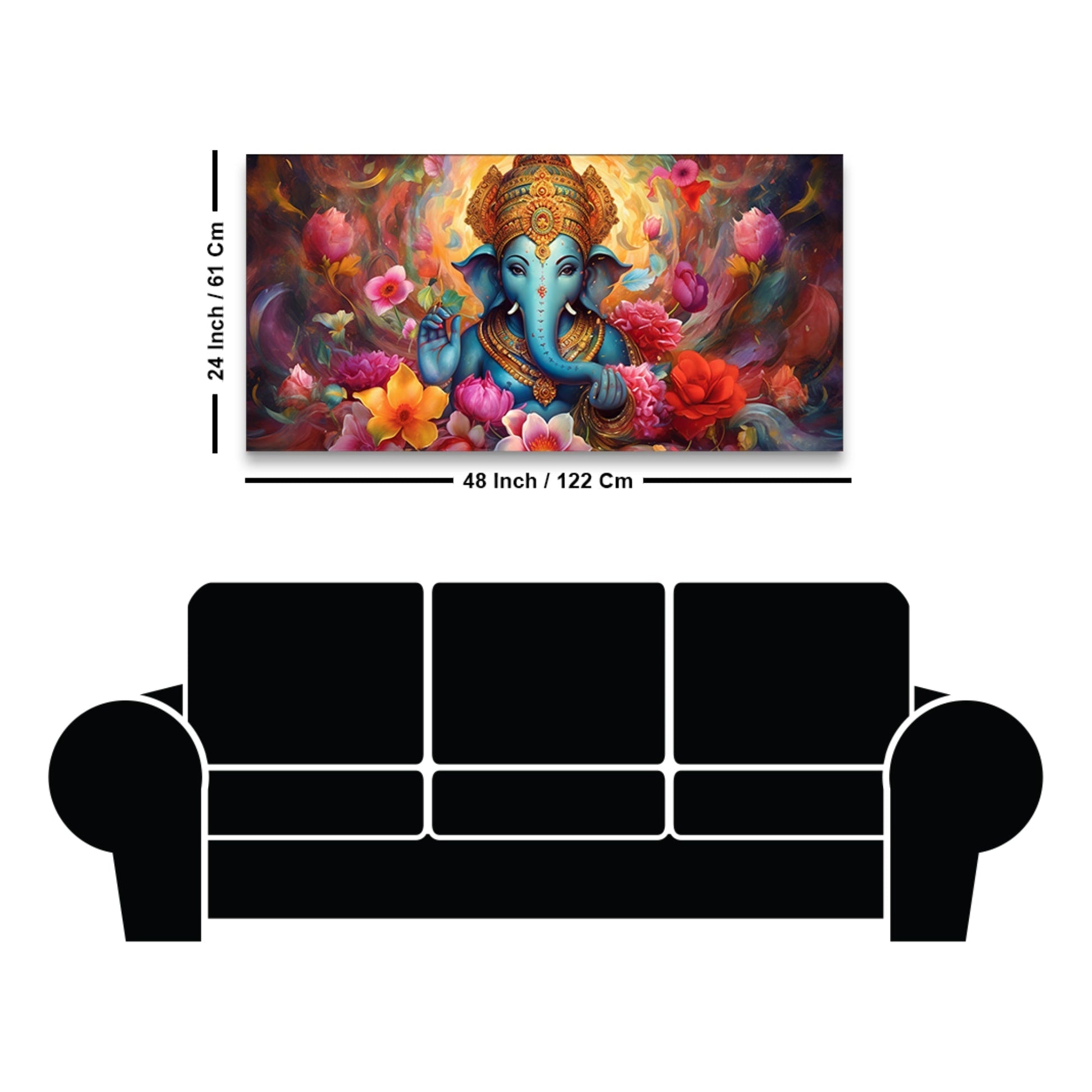 Auspicious Ganpati Floral Premium Canvas Wall Painting