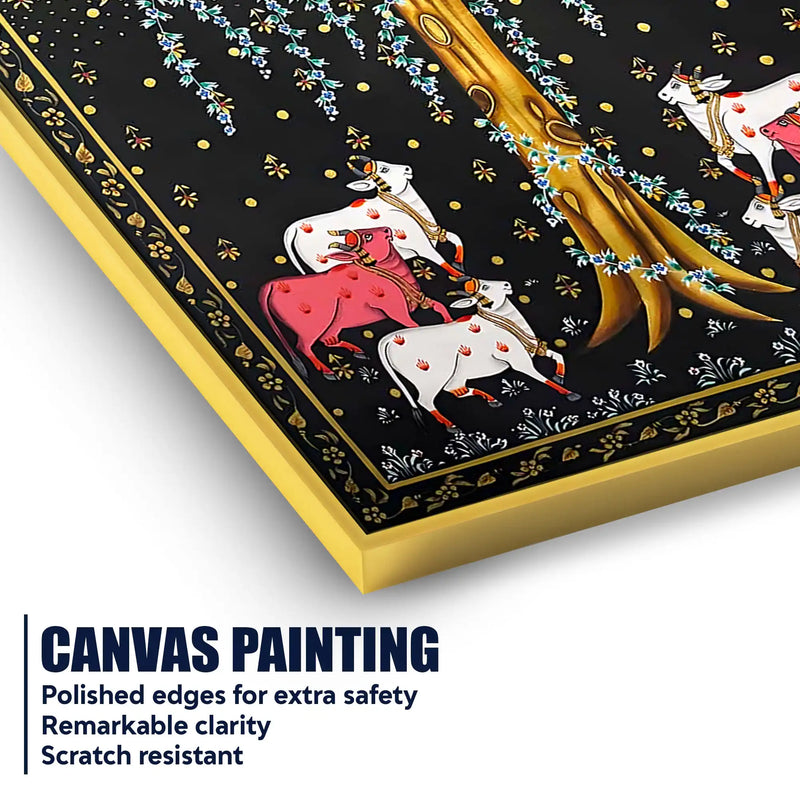 Auspicious Group of Cow Beneath Golden Tree Canvas Wall Painting