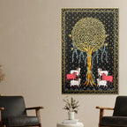 Auspicious Group of Cow Beneath Golden Tree Canvas Wall Painting