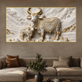 Auspicious Kamdhenu Cow with Calf 3D Canvas Wall Painting