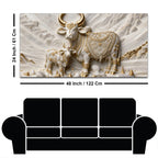 Auspicious Kamdhenu Cow with Calf 3D Canvas Wall Painting