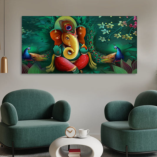 Auspicious Lord Ganesh Premium Canvas Wall Painting