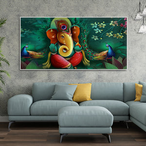 Auspicious Lord Ganesh Premium Canvas Wall Painting