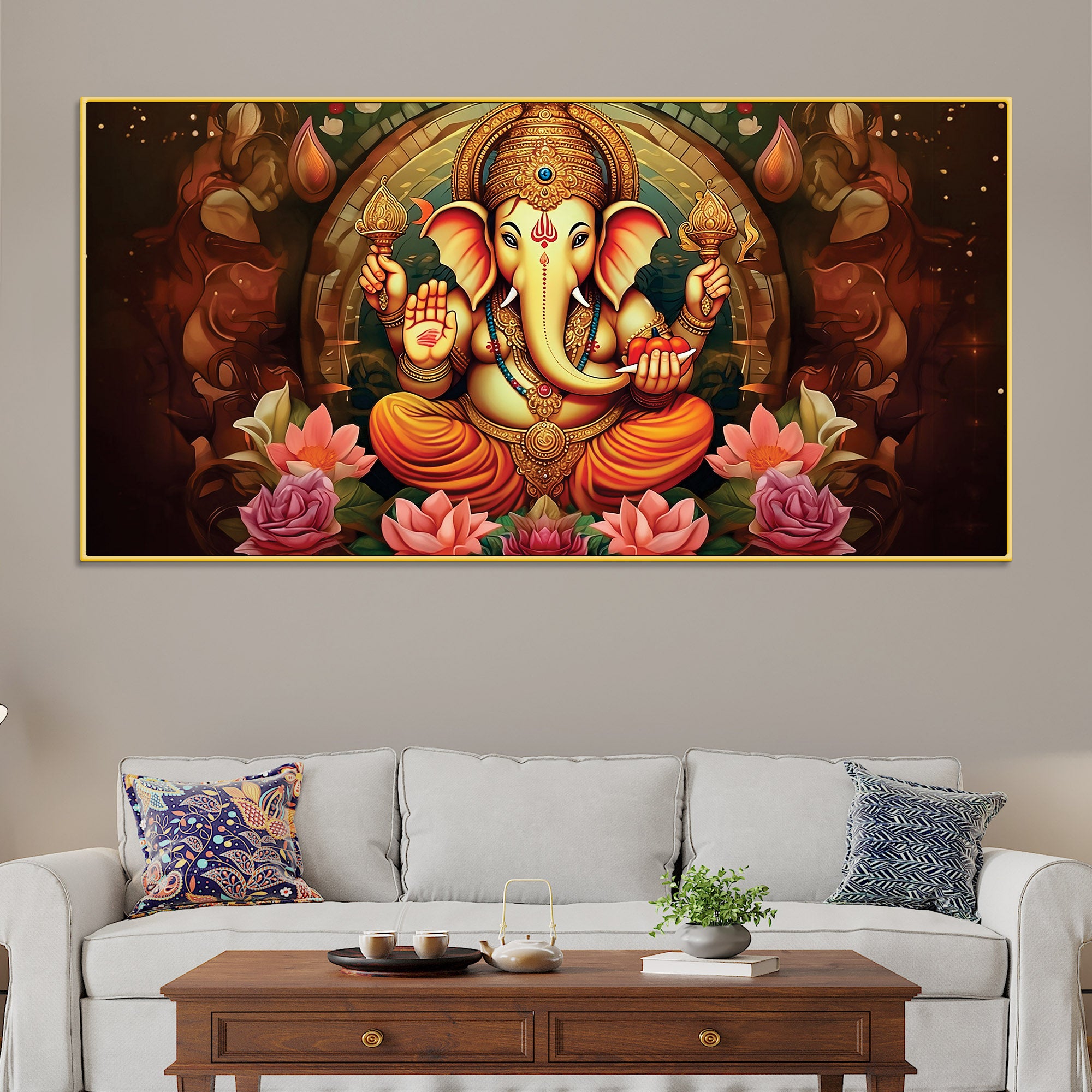 Auspicious Lord Ganesha Canvas Wall Painting for Prosperity and Wisdom – Modern Spiritual Wall Decor