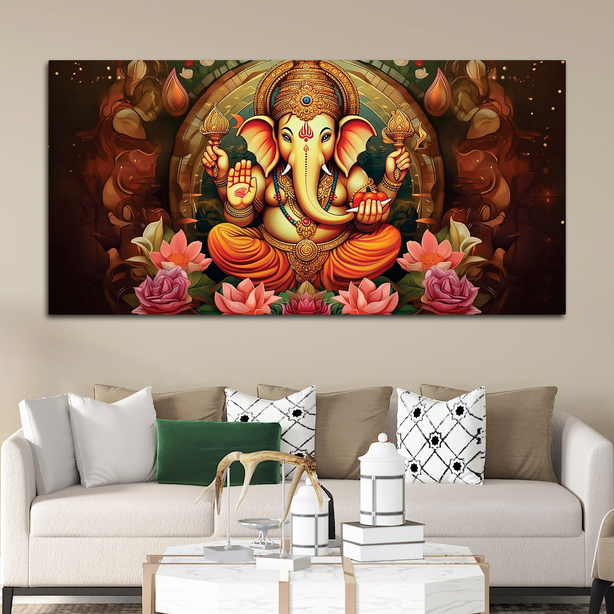 Auspicious Lord Ganesha Canvas Wall Painting for Prosperity and Wisdom – Modern Spiritual Wall Decor