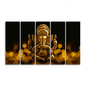 Auspicious Lord Ganesha Canvas Wall Painting of Five Pieces