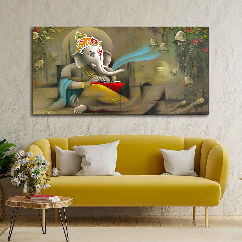 Auspicious Lord Ganpati Ganesha Canvas Wall Painting