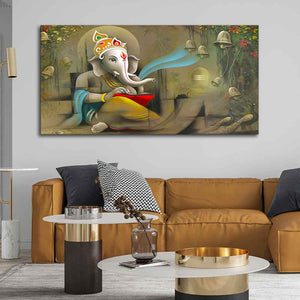 Auspicious Lord Ganpati Ganesha Canvas Wall Painting