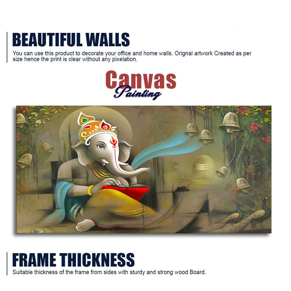 Auspicious Lord Ganpati Ganesha Canvas Wall Painting