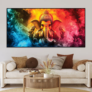 Auspicious Lord Shri Ganesh Colorful Smoke Effect Modern Art Canvas Wall Painting for Home & Office – Premium Wall Decor