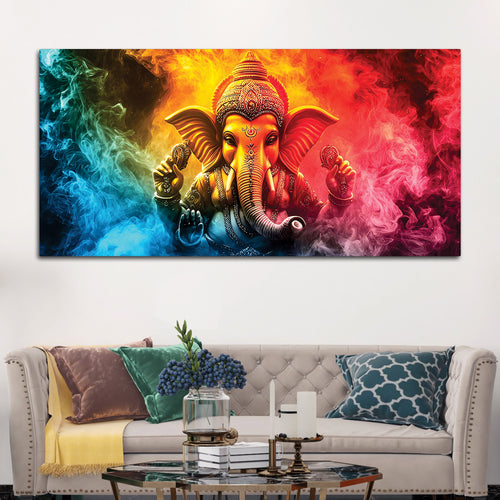 Auspicious Lord Shri Ganesh Colorful Smoke Effect Modern Art Canvas Wall Painting for Home & Office – Premium Wall Decor