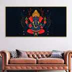 Auspicious Lord Shri Ganesh Sitted in the Dark Canvas Wall Painting – Contemporary Spiritual Wall Decor