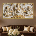 Auspicious Mata Lakshmi Saraswati with Shri Ganesh 3D Canvas Wall Painting