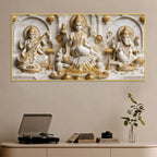 Auspicious Mata Lakshmi Saraswati with Shri Ganesh 3D Canvas Wall Painting