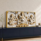 Auspicious Mata Lakshmi Saraswati with Shri Ganesh 3D Canvas Wall Painting