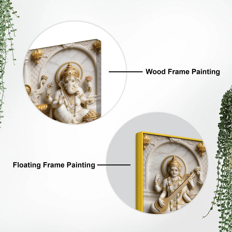 Auspicious Mata Lakshmi Saraswati with Shri Ganesh 3D Canvas Wall Painting