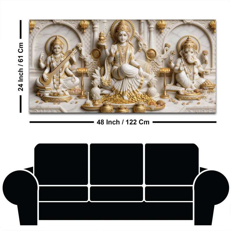 Auspicious Mata Lakshmi Saraswati with Shri Ganesh 3D Canvas Wall Painting
