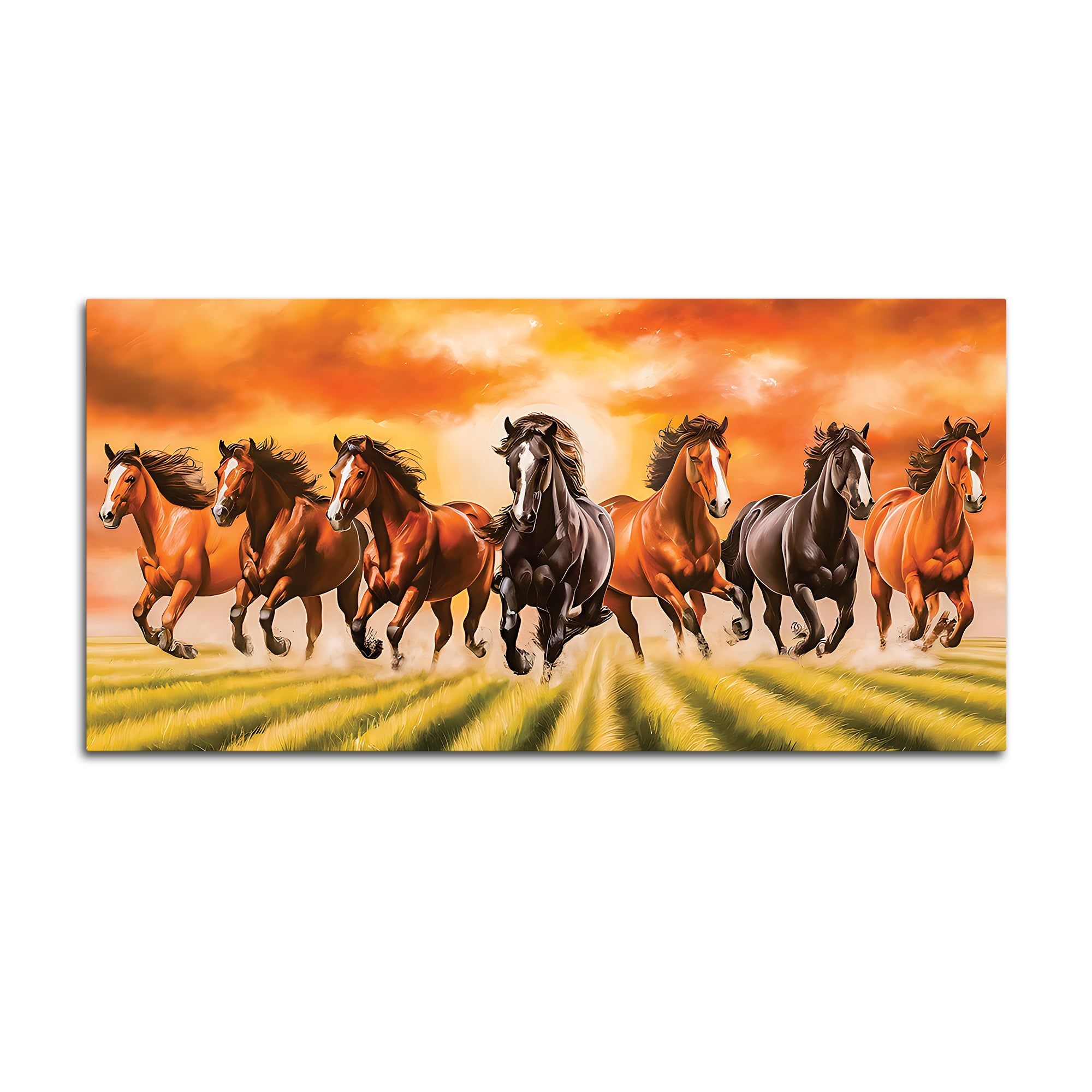 Auspicious Seven Running Horses in Field Canvas wall Painting