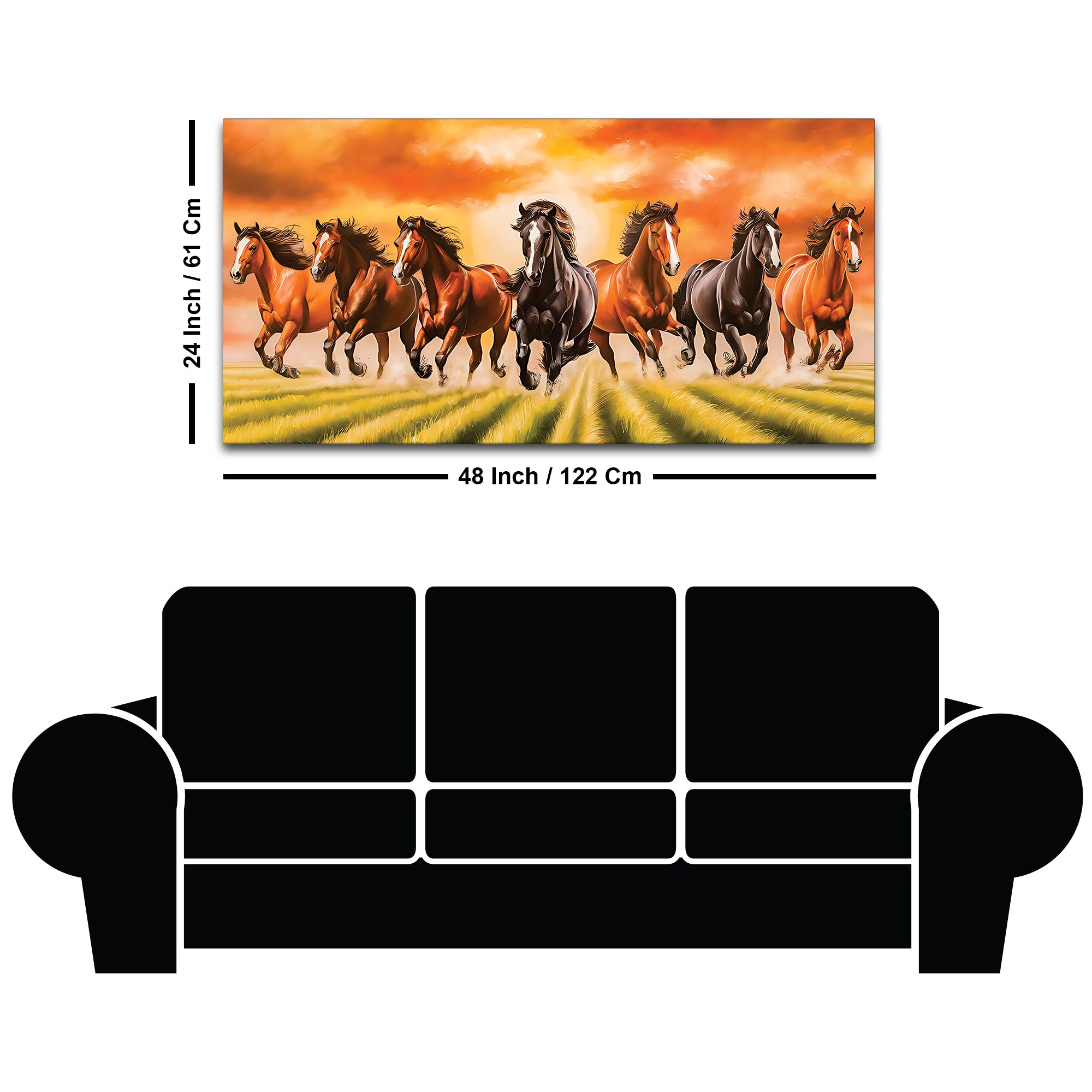 Auspicious Seven Running Horses in Field Canvas wall Painting