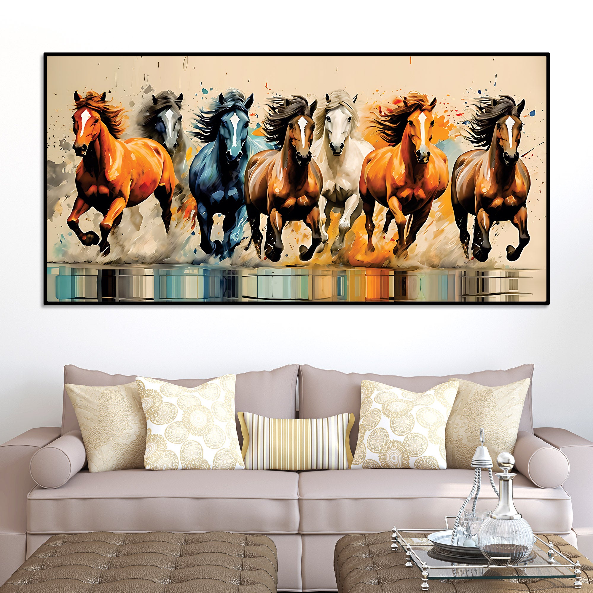 Auspicious Seven Running Horses Premium wall Painting